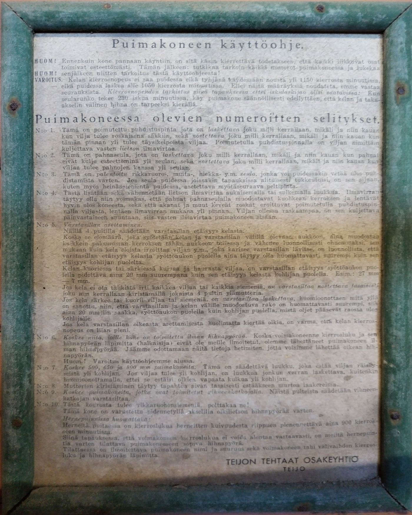 Teijon Karhu 500 käyttöohje